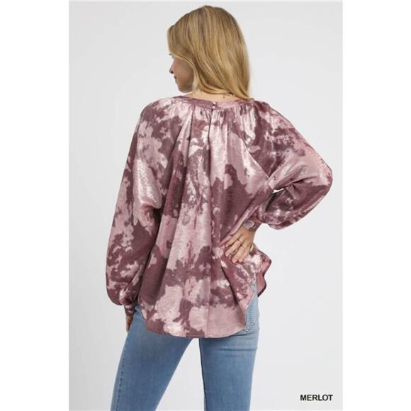 ✨NWT Umgee Metallic Fabric Blouse with Balloon Sleeves - Picture 2 of 5